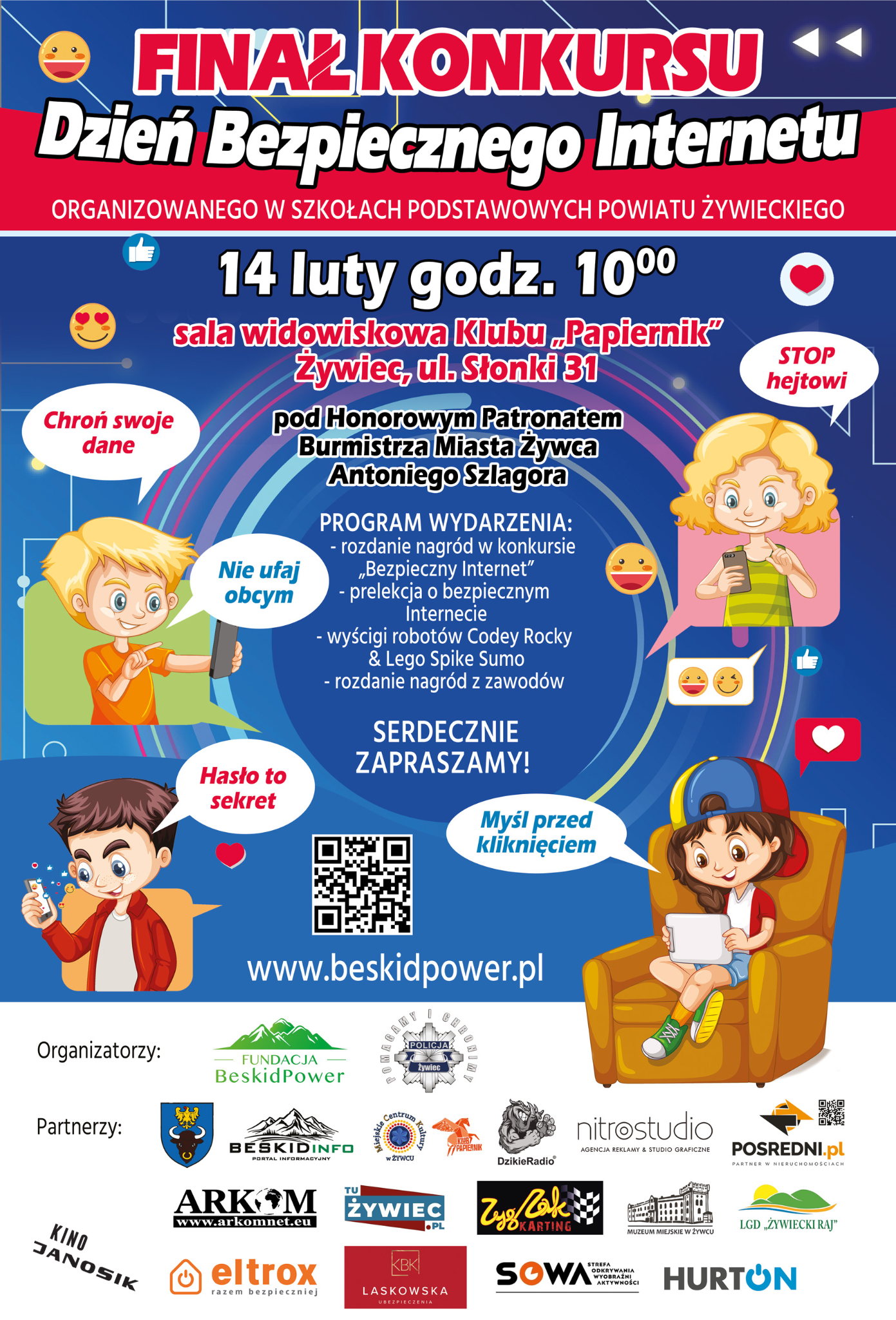 Plakat wydarzenia Dzień Bezpiecznego Internetu 14 luty Żywiec 